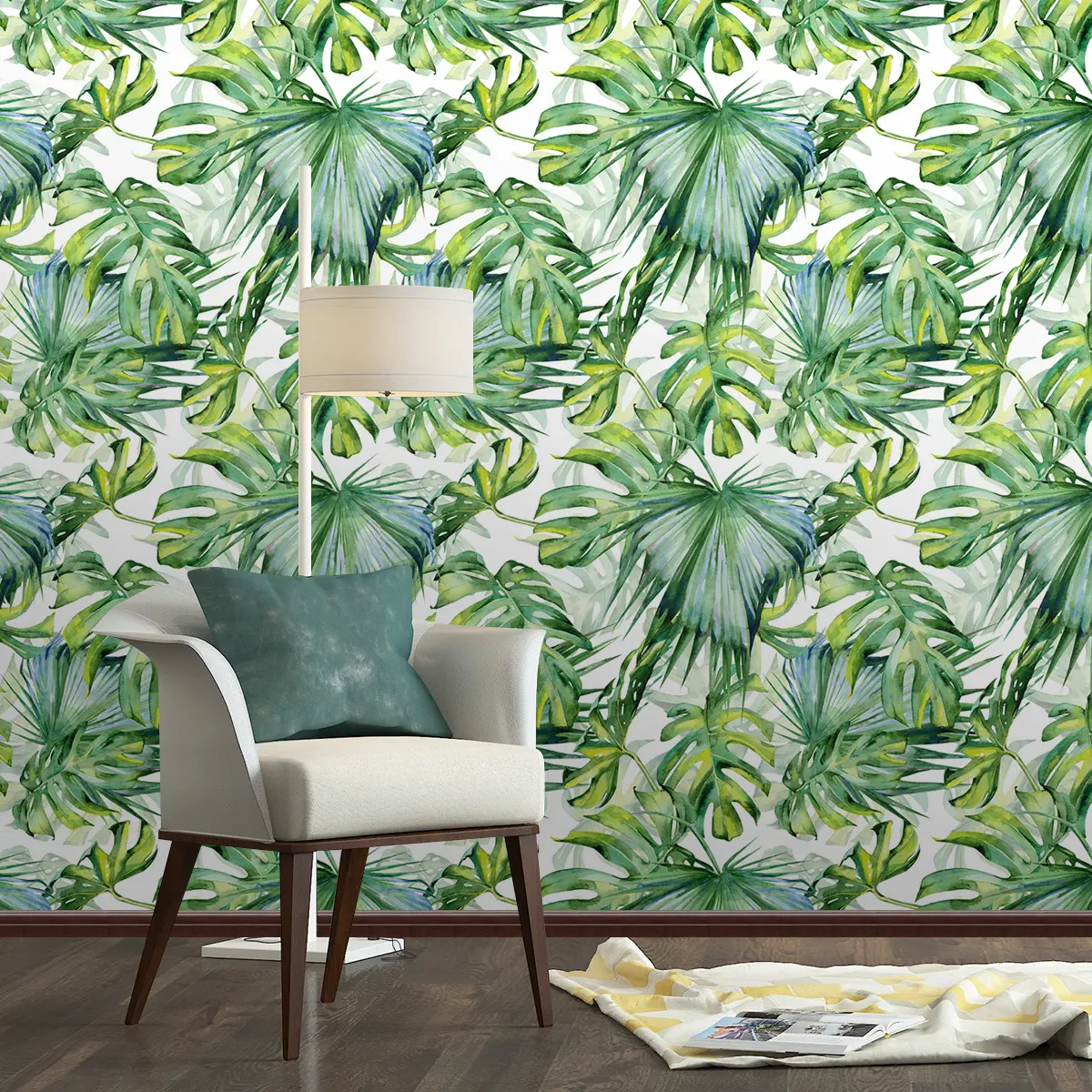 Autocollants muraux amovibles en feuilles tropicales, 2 unités, papier peint vinyle adhésif imperméable pour chambre à coucher, décoration de la maison