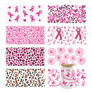 Taza de 16 oz, Diseño Lobo Guardián Rosa, Envolturas para Tazas UV DTF, Marcha por el Amor, Adhesivo UV DTF Dorado - Product Image 1