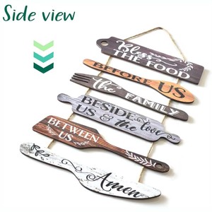 Décoration <span class=keywords><strong>murale</strong></span> personnalisée Bless Food Us Farmhouse, collage Art Déco en bois, 6 panneaux, grande enseigne <span class=keywords><strong>murale</strong></span> suspendue avec corde - Product Image 2
