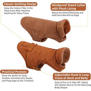 Giacca invernale con fodera Ultra spessa Premium per cani di piccola taglia piumino caldo con tasche portaoggetti (marrone) - Product Image 3