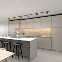 Plan de maison, décoration intérieure, bois, meubles de cuisine modernes personnalisés en stratifié, unité d'armoire