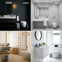 Ensemble d'accessoires de salle de bain en plastique moderne de luxe LOWO, facile à nettoyer, avec logo personnalisé, poubelle, distributeur de savon, brosse de toilette, ensemble de bain