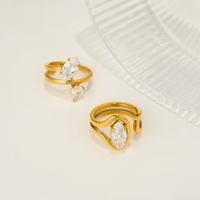 NOUVEAU Ensemble de bagues Dazan style bohème, motif vague de beauté de la mer Égée unique, orné de zircon, en acier inoxydable plaqué or PVD 18 carats, inaltérable, bijoux pour femme