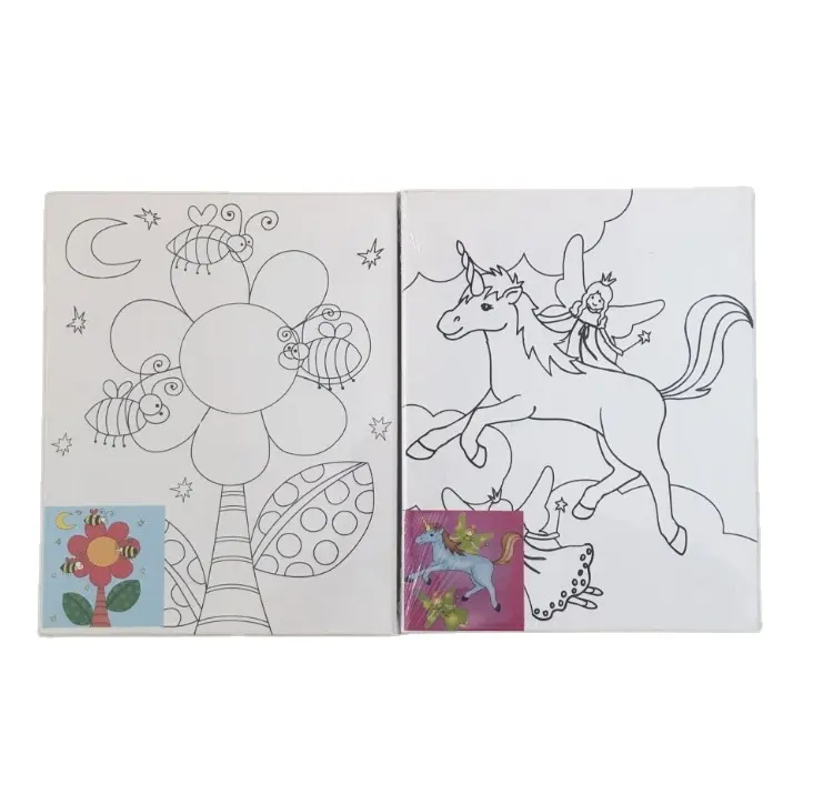 20X20 Cm Groothandel Leuke Cartoon Houten Frame Zelfgemaakte Gedrukt Art Set Kids Schilderen Canvas
