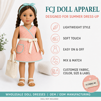 Ensembles d'accessoires de mode estivale pour poupées, avec fermeture arrière facile, en tissu à pois, couleur et taille personnalisables, fabricant de marques privées