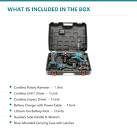 Ensemble d'outils électriques sans fil au lithium rechargeable avec perceuse à percussion, meuleuse d'angle et clé à chocs