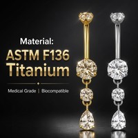 Anneau de nombril personnalisé en titane ASTM F136, durable et hypoallergénique, avec zircon incrusté en forme de marquise, pour un cadeau tendance