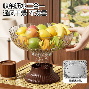 Fruit Bowl With Wood Base Wide Mouth Drainable Pet Material For Home Living Room Coffee Table Use - Product Image 3
