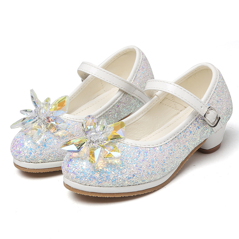 Новые туфли с блестками на высоком каблуке для девочек, детские туфли принцессы с кристаллами
