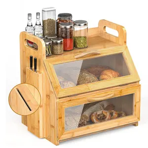 Hete Verkoop Grote Food Grade Keuken 2 Tier Bamboe Houten Kisten Houten Brooddoos