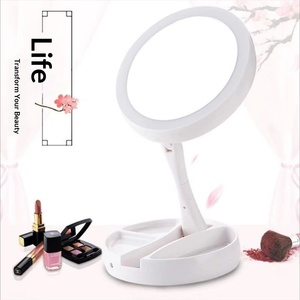 Miroir de Maquillage Pliant LED Lumineux Argenté Grande Taille Double Face Grossissement 10x pour Bureau - Product Image 6