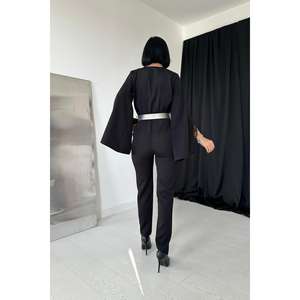 Wholesale Women's Black Corduroy <b>Jumpsuits</b> with Slit High Waist Midi Length Formal Style for Yoga Fitness <b>Party</b>-Pattern Printed - Product Image 1