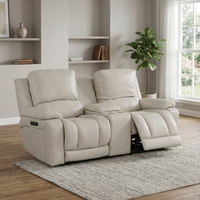 Sofá Reclinable Eléctrico de Cuero Genuino con Soporte Lumbar, Muebles para Sala de Estar