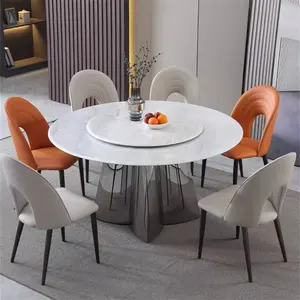 Tavolo da pranzo rotondo in marmo italiano personalizzato da tavolo di lusso moderno di fascia alta in marmo moderno con base quadrifoglio in acciaio inossidabile