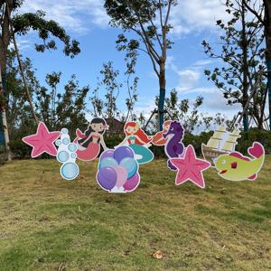 Lettres d'anniversaire personnalisées à thème de princesse Ocean, vente en gros, forme personnalisée, motif de lettres de joyeux anniversaire, panneau de cour, avec piquet - Product Image 5