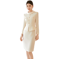 Dernière robe élégante minimaliste à manches longues et col rond de couleur blanche pour carrière, longueur genou, ODM OEM, tenues originales en gros