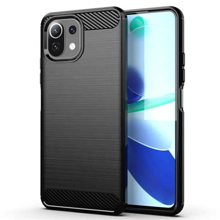 New stylish soft TPU brushed carbon fiber shockproof luxury mobile phone back cover case for Xiaomi mi 11 lite 5G