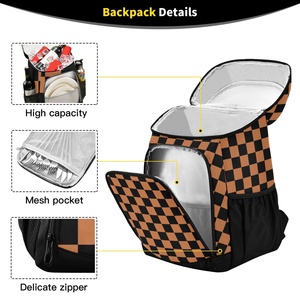 High Quality Beach Nylon Custom Food Delivery Checkered Print Bag Insulated Tote Camping Backpack Cooler Bag with Mesh Pockets - Product Image 3