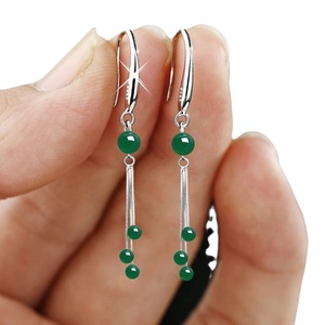 Chinese Style Green Agate Tassel Drop Earrings For Women Zinc Alloy Round Geometric Design ES 080 - Product Image 5