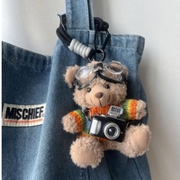 Pendentif Ours en Peluche Courte et Coton PP, Décoration de Sac, Porte-clés de Voiture, Cadeau Créatif pour Couple, Thème Caméra, pour les Fêtes