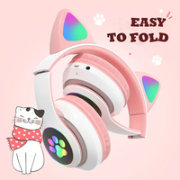 Casque audio sans fil STN28 LED à oreilles de chat de haute qualité avec suppression du bruit, pour adultes, enfants et filles, avec micro, carte TF et radio FM