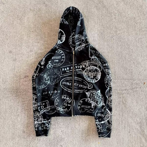 Veste en coton French Terry à impression intégrale personnalisée, lavage à la pierre, poids lourd, fermeture éclair, pour homme - Product Image 3