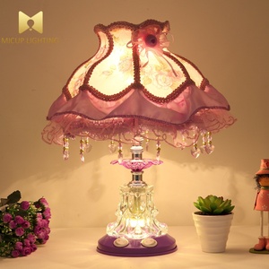 Lampe de table en tissu floral romantique avec base en cristal, double commande, lampe de chevet pour chambre à coucher, décoration intérieure - Product Image 3