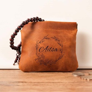 Pochette cosmétique personnalisée en cuir véritable, petite, auto-fermante, portable, pour chapelet, bijoux, maquillage, voyage, mini porte-monnaie en cuir - Product Image 4