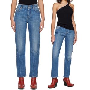 กางเกงยีนส์สตรีทรงสลิมฟิตสไตล์ลำลองแบบวินเทจ ตกแต่งเพชร คริสตัล และ rhinestone สีน้ำเงิน - Product Image 6