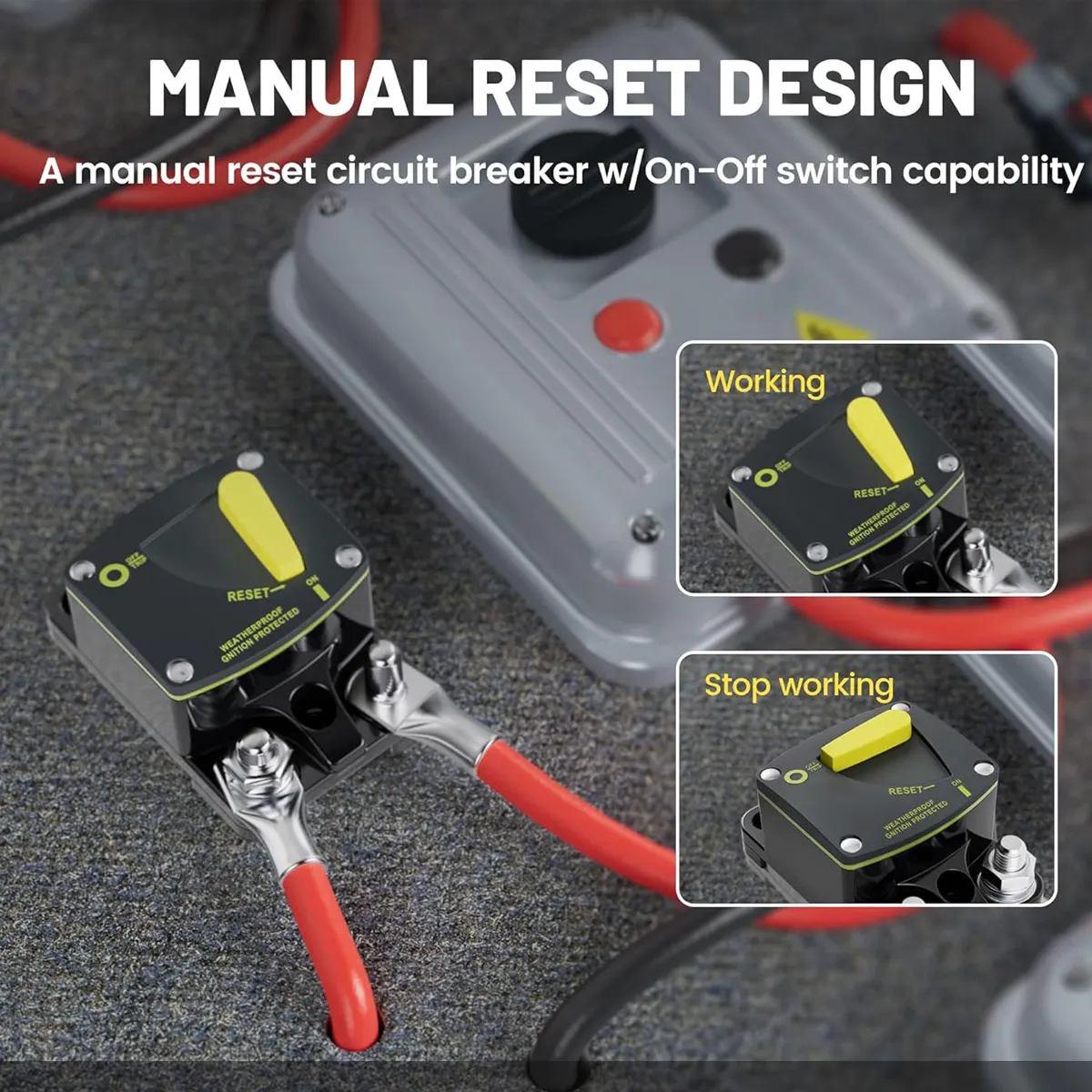 150ACircuit Breaker Fusible Reset 12-48V DC Car Audio Amplificador Breaker WaterproofHigh current cortocircuito protección contra sobrecarga