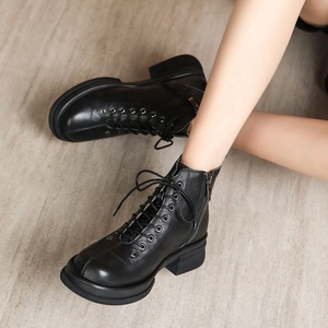 Botines de Mujer de Alta Calidad para Otoño e Invierno, de Cuero Vacuno Auténtico, con Tacón, Cierre de Cordones, Antideslizantes, Resistentes al Desgaste, de Cuero Genuino para Primavera - Product Image 5