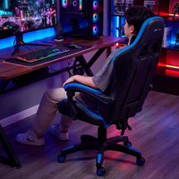 Chaise de jeu entièrement personnalisée avec rembourrage, pivotante à 135 degrés, en cuir écologique bleu, avec réglage de la hauteur et de l'inclinaison