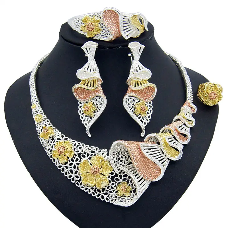 Yulaili New Fashion Vintage Turkish Women African Beads Necklace Earrings Nigeria Wedding Jewelry Sets Dubai Crystal Jewelry set