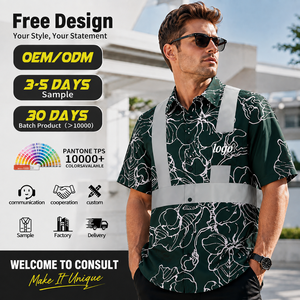 Camicia da Lavoro Riflettente ad Alta Visibilità per <span class=keywords><strong>Uomo</strong></span> con Design Personalizzato, Stampa Floreale, Antirughe e Traspirante - Product Image 1