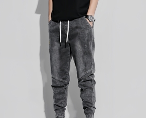 Summer Hong Kong Style Men's Retro Boot Style Mid Waist <strong>Denim</strong> Loose <strong>Jogging</strong> Nine Point Trend Thin Men's Jeans - Product Image 3