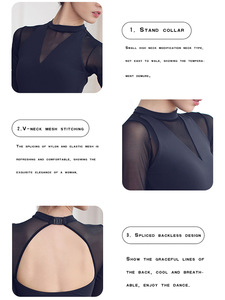 Justaucorps de danse à manches longues en maille pour femme, col montant, coupe en V, pour entraînement et performance de danse <span class=keywords><strong>jazz</strong></span> et gymnastique - Product Image 5