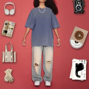 เสื้อยืดผู้ชายแขนสั้นสีไล่ระดับแบบวินเทจ ลวดลายพิมพ์แบบซีดจาง สไตล์สปริง/ซัมเมอร์ ผ้าหนา ทรงหลวม ดีไซน์ทำเก่า - Product Image 5