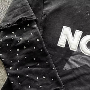 <strong>Custom</strong> Heavyweight Washed Letter <strong>Rhinestone</strong> Embroidered Solid Color Double-Layer Long-Sleeved Street Style <strong>T-Shirt</strong> - Product Image 2