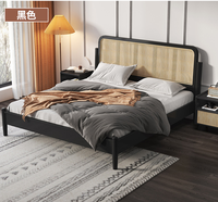 Lit en rotin en bois massif, moderne et minimaliste, chambre principale, lit double de 1.8m, noir, nordique, japonais, rétro, lit d'animatrice