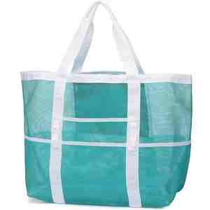 Bolsa de Playa Versátil de Malla de 40L con Bolsillos Delanteros y Traseros para Toallas - Product Image 6