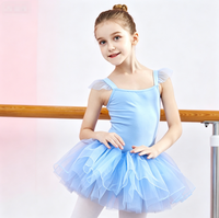 Justaucorps de danse avec bretelles à volants, tutu à 3 couches de tulle, tenue de danse pour ballerine, costume de scène pour filles