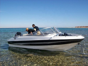 New Model White Fiberglass Speedboat Fashion Red Stripe Sports Boat for Water Sightseeing and Entertainment Customizable Pleasur - Product Image 3