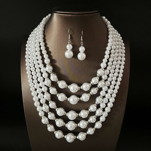 Collana di perle multistrato alla moda, lussuosa, esagerata con perline, nobile ed elegante - Product Image 5