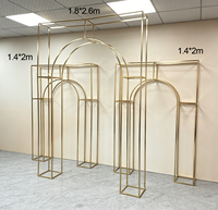 Arche de mariage en fer plaqué or de qualité supérieure, support de toile de fond 24K brillant, ensemble de 3 pièces pour réception de luxe