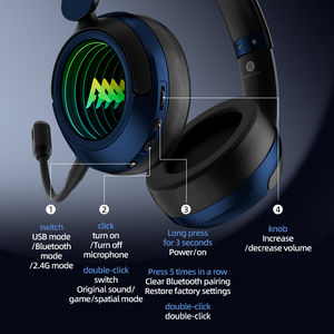 PIVA M10W 50mm Unit Esports Gaming 2.4G Headphone Nirkabel dengan Kartu Suara Terintegrasi untuk <span class=keywords><strong>Bluetooth</strong></span> - Product Image 6