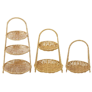 Keranjang Buah Anyaman Tangan Gaya Eropa Rak Penyimpanan Bertingkat untuk Dapur Ruang Tamu Pengatur Camilan Dekorasi Rumah - Product Image 1