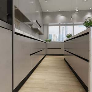 Plaque acrylique couleur beige, unité de cuisine en PVC pour maison mobile, petit mobilier, ensemble complet, laque PU, armoires de cuisine en bois modernes - Product Image 4