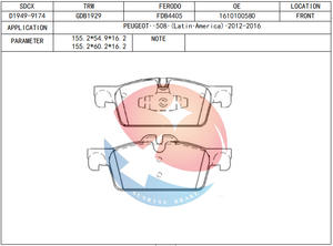 Plaquettes de frein SDCX Prix d'usine D1949-9174 pour PEUGEOT <span class=keywords><strong>508</strong></span> <span class=keywords><strong>SW</strong></span> - Product Image 2