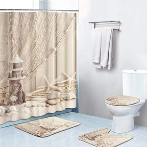 Bãi biển vải tắm Rèm cửa với Non-Slip Thảm nhà vệ sinh bìa và Bath Pad phòng tắm trang trí nội thất Set với Hooks - Product Image 4