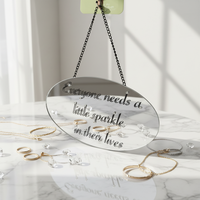 Miroir mural ovale décoratif en verre diamanté fait main de luxe moderne 20x11cm avec chaîne en métal